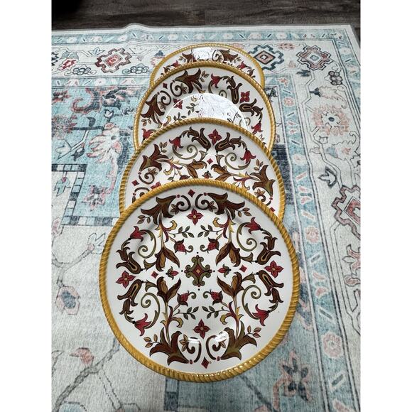 Set Of 4 Pier 1 Oralia Earthenware Dinner Plates Beautiful Pattern & Colors - Picture 1 of 7